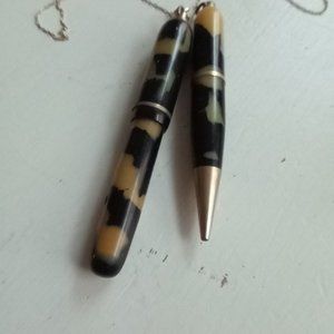 vintage 1940s tortoise shell pen pencil set with 14 karat gold chain